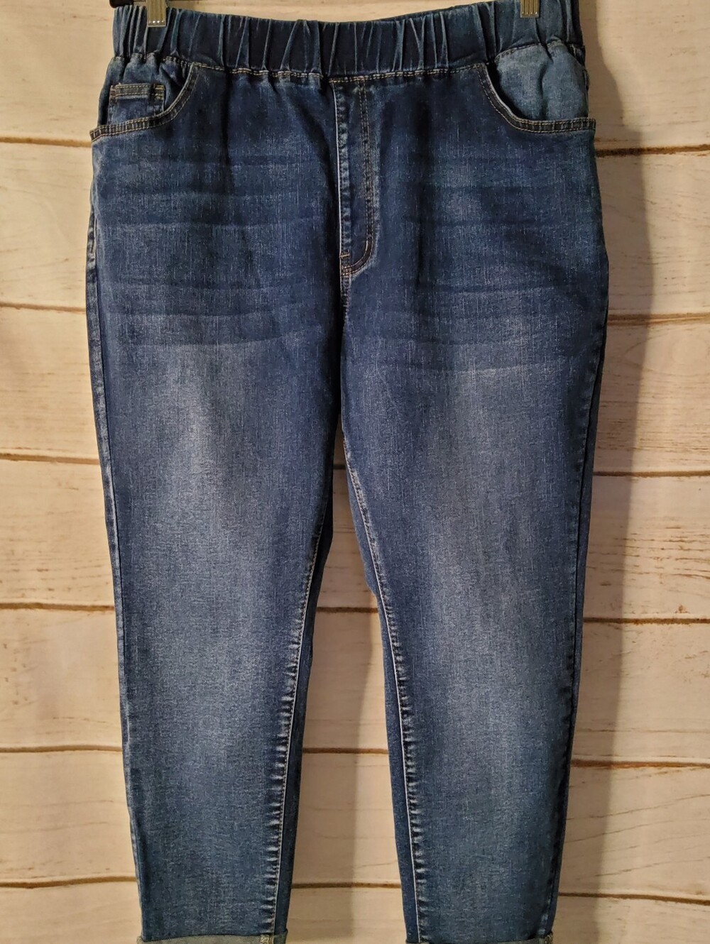 SHEIN Women's PETITE Plus Casual Vintage Distressed Jeans in Dark Blue Wash 2X